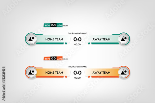 tv banner template for sports broadcasts of matches in orange and green color elements