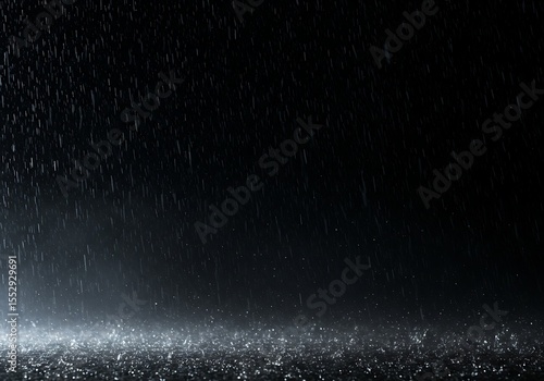 Slow Motion Falling Raindrops Animation on Dark Foggy Background — Light from Above, Perfect for Film & Projection Mapping