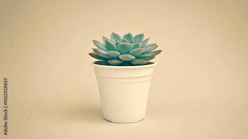 Fototapeta premium Succulent Plant in White Pot Minimalist Background