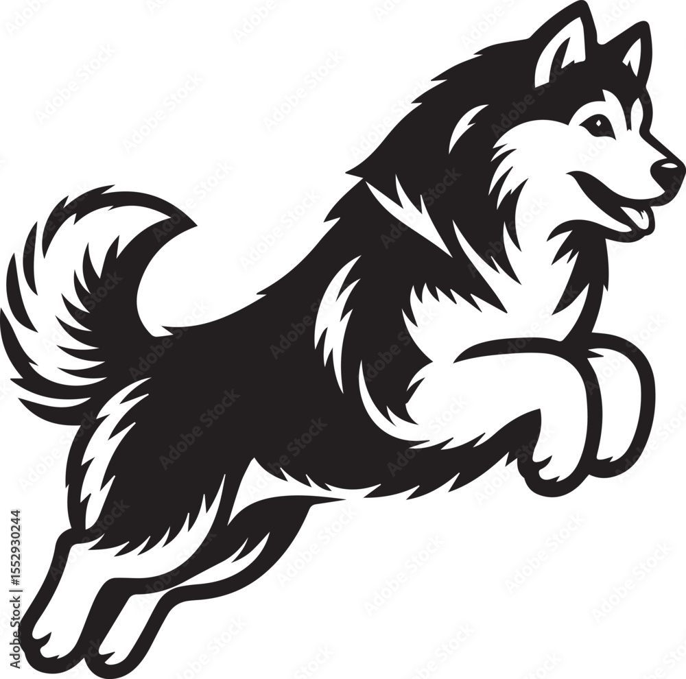 Fototapeta premium Siberian Husky Dog Vector Illustration in Black and White 