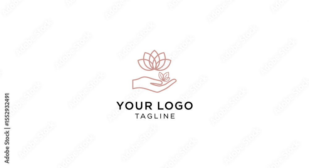 Elegant minimalist hand holding lotus flower logo design for wellness and beauty branding Elegant minimalist hand holding lotus flower logo design for wellness and beauty branding