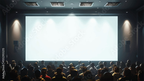 Crowded Cinema Audience Watching Movie on Big Screen