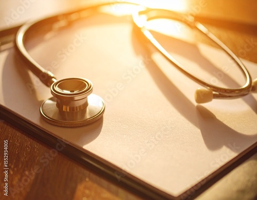 夕日に照らされるクローズアップの聴診器、ジェネレーティブAI