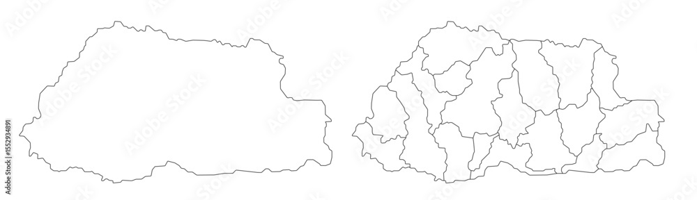 Bhutan map – vector illustration of districts and political borders Bhutan map – vector illustration of districts and political borders