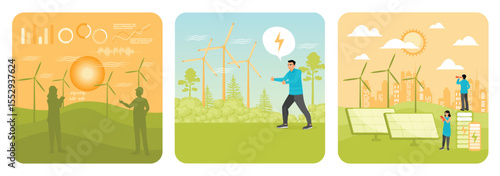 Engineers Analyzing Wind Turbines. Supporting Renewable Energy. Sustainable Energy Technologies.