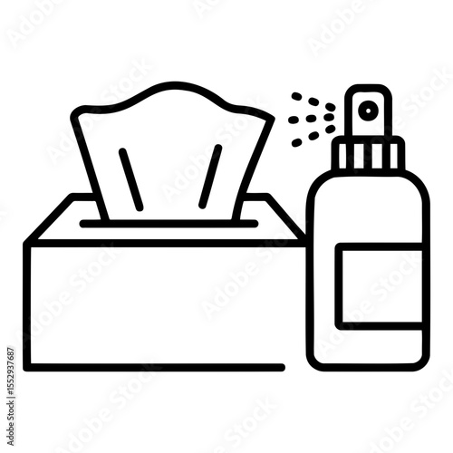  Nasal spray and tissue box, cold remedy essentials, minimalistic design, healthcare concept, 