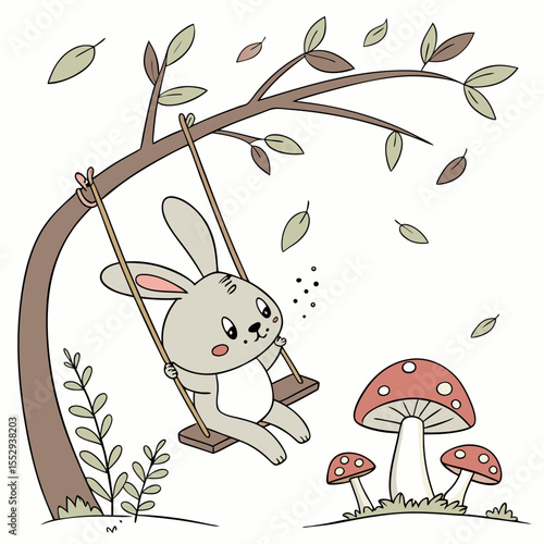 Whimsy Woods colored Bunny with a Playful touch, placed in a Fairy forest theme and styled with on a cloud swing