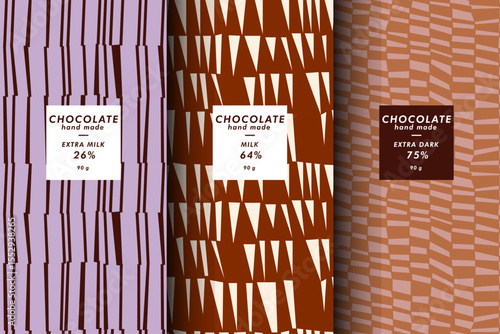 Vector set of templates geometric abstract cover and patterns for chocolate and cocoa packaging . Minimal modern backgrounds