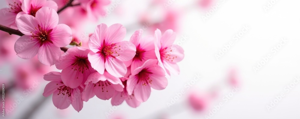 Intensely colored pink cherry tree flowers, white backdrop , photography, tree Intensely colored pink cherry tree flowers, white backdrop , photography, tree