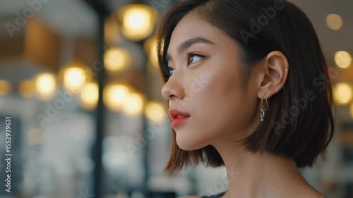 Wallpaper Mural A portrait of a thoughtful woman with short hair, bathed in soft light, a serene and contemplative expression Torontodigital.ca