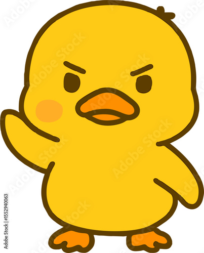 angry duck cartoon mascot vector illustration cute baby duckling raising hand yellow bird with mad face animal character for kids design