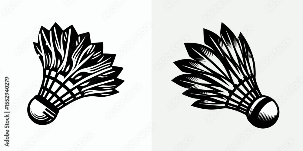 Obraz premium Badminton birdie. Sports Game Athlete Fitness Exercise Equipment Clipart Line Art Vector Illustration. Shuttlecock for badminton a feather ball used racket sport practice.