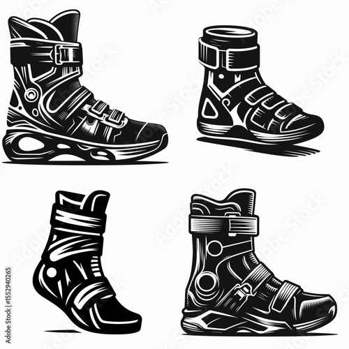 Ankle brace. Sports Game Athlete Fitness Exercise Equipment Clipart Line Art Vector Illustration. Foot support bandage safeguard for lower leg joint injury protector wrap.