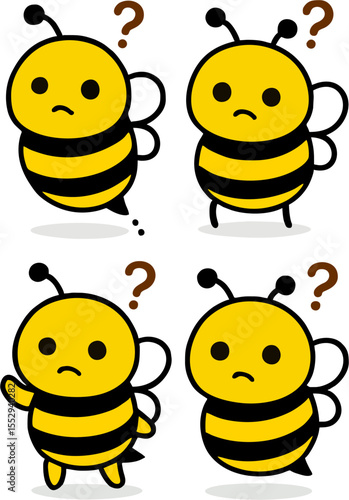 confused bee cartoon mascot vector set cute yellow honeybee character with puzzled face flying standing waving looking up for kids animal design