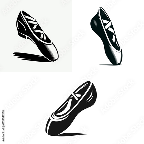 Ballet shoe. Sports Game Athlete Fitness Exercise Equipment Clipart Line Art Vector Illustration. Footwear for dance movement practice footwear theatrical artistic creation.