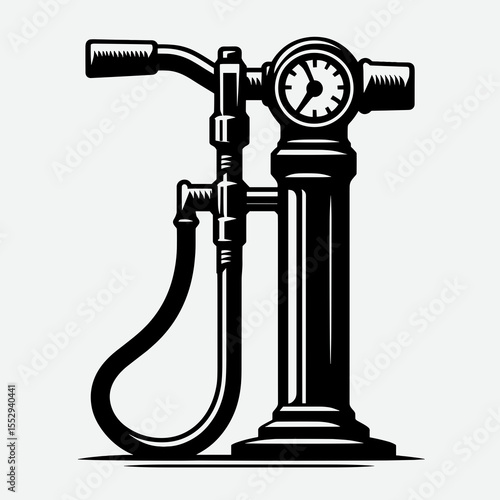 Bike pump. Sports Game Athlete Fitness Exercise Equipment Clipart Line Art Vector Illustration. Cycle inflator tool portable air device for tire inflation and maintenance.