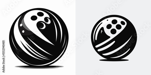 Bowling ball. Sports Game Athlete Fitness Exercise Equipment Clipart Line Art Vector Illustration. Recreational sphere for lane activity heavy rounded item.