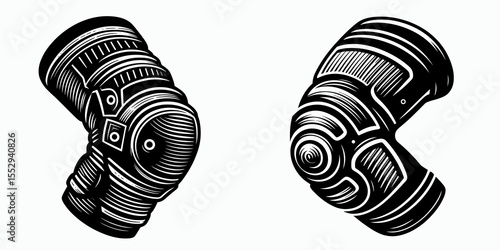 Elbow pad. Sports Game Athlete Fitness Exercise Equipment Clipart Line Art Vector Illustration. Forearm cushion for impact defense joint safety during physical activity.