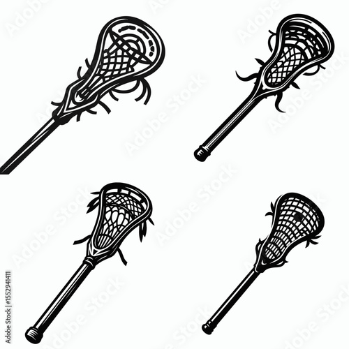Lacrosse stick. Sports Game Athlete Fitness Exercise Equipment Clipart Line Art Vector Illustration. Field sport gear buying guide for long handle the.