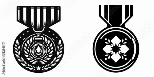 Medal. Sports Game Athlete Fitness Exercise Equipment Clipart Line Art Vector Illustration. Award symbol achieve honor triumph token contest reward win recognition.