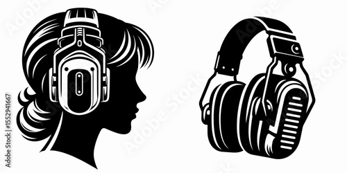 Shooting ear protector. Sports Game Athlete Fitness Exercise Equipment Clipart Line Art Vector Illustration. Firearm sound shield for safeguard of auditory sense during gun sport.