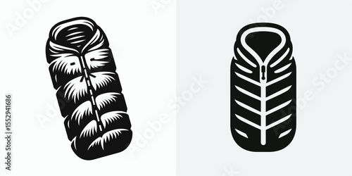 Sleeping bag. Sports Game Athlete Fitness Exercise Equipment Clipart Line Art Vector Illustration. Portable bed for camping outdoor adventure gear overnight comfort.