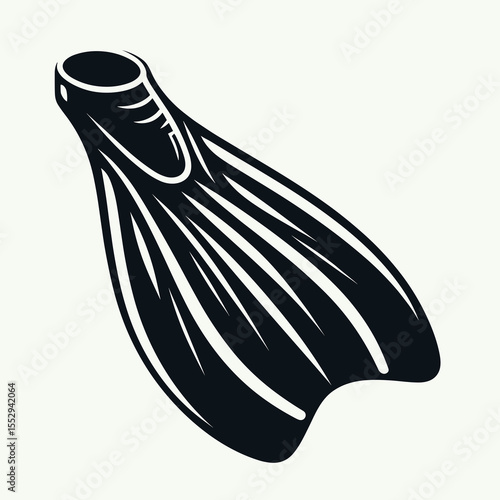 Swimming flipper. Sports Game Athlete Fitness Exercise Equipment Clipart Line Art Vector Illustration. Aquatic fin for leg propel tool dive aqua activity foot accessory.
