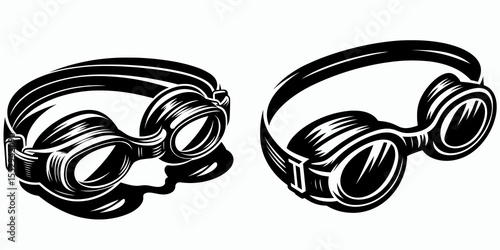 Swimming goggles. Sports Game Athlete Fitness Exercise Equipment Clipart Line Art Vector Illustration. Eyewear for aquatic sport protective gear to see clearly underwater.