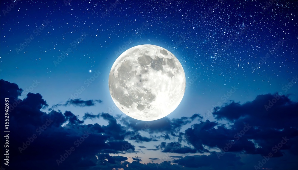 Obraz premium Full Moon Night Sky Cloudscape.
