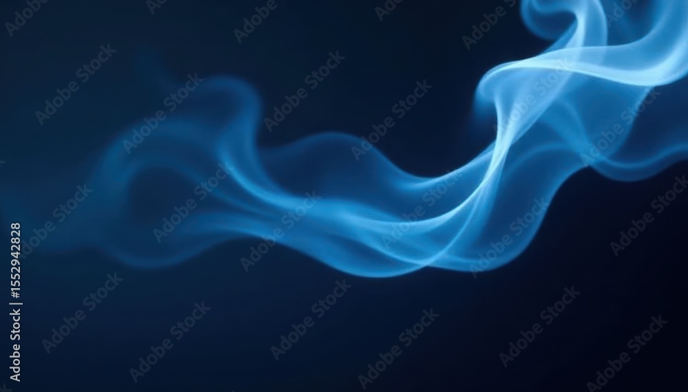 Fototapeta premium Intricate tendrils of pale blue smoke swirl on black , space, illustration