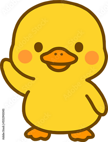 cute duck cartoon mascot vector illustration adorable baby duckling with sweet face waving hand yellow bird character for kids animal design