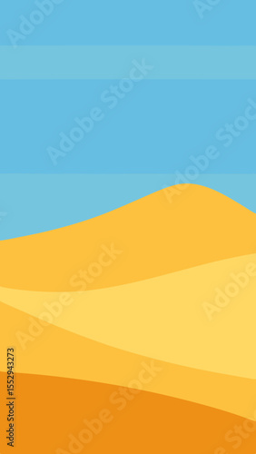 Abstract desert landscape with rolling sand dunes under a clear blue sky