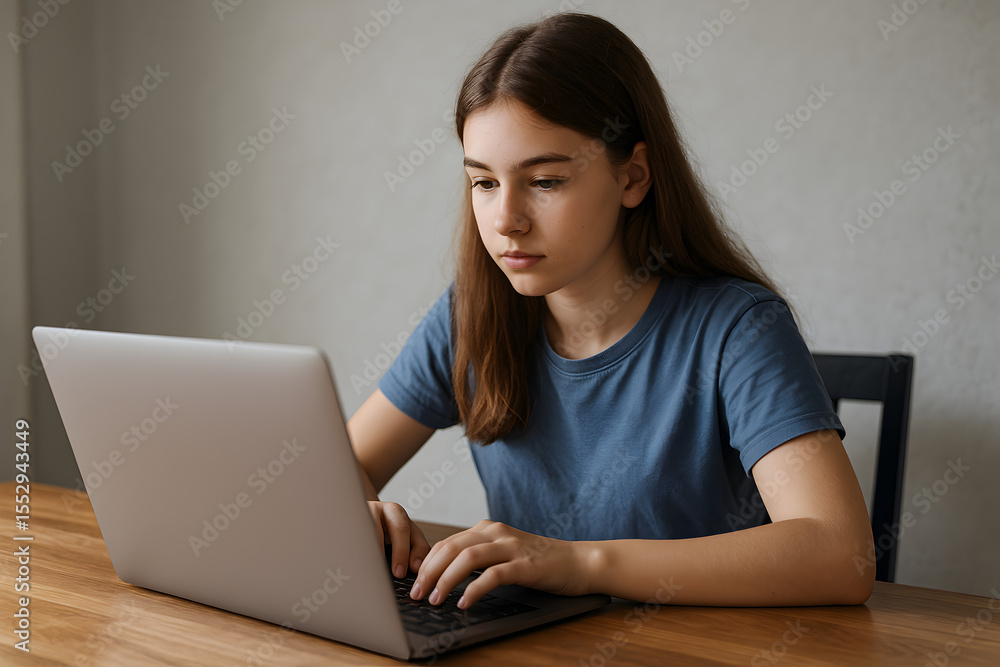 Teen Girl Learns Coding on Laptop Teen Girl Learns Coding on Laptop