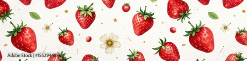 Delicate hand-painted strawberry pattern Perfect summer print , textile, print