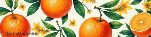 Hand-drawn orange fruit & floral gouache patterns, decoration, design
