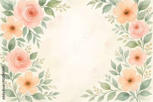 Vintage floral background with romantic pink roses, elegant frame, and decorative hearts for a wedding or Valentine's Day card design