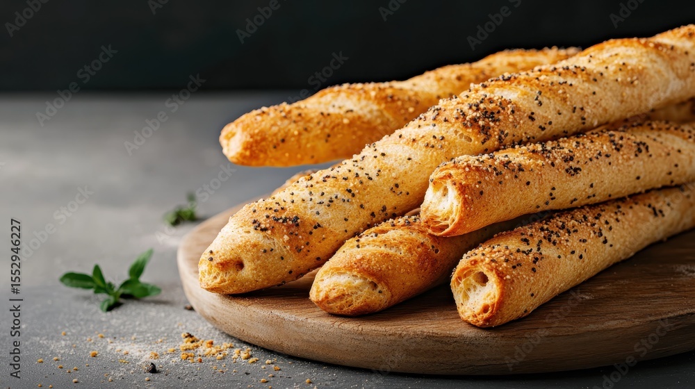 An appetizing display of freshly baked breadsticks arranged on a rustic wooden board, highlighting the warm textures and inviting aromas of homemade culinary delights. An appetizing display of freshly baked breadsticks arranged on a rustic wooden board, highlighting the warm textures and inviting aromas of homemade culinary delights.