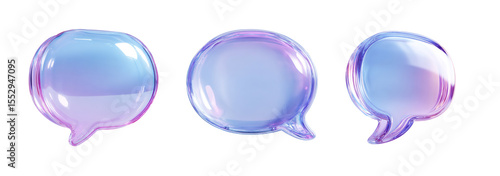 set of purple speech bubble 3d icon isolated on white. 3d rendering