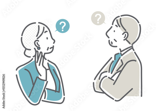 考える40代、50代のビジネスパーソン　シンプルでお洒落な線画イラスト