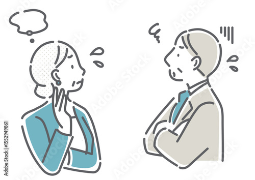 悩む40代、50代のビジネスパーソン　シンプルでお洒落な線画イラスト