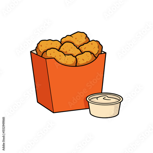 Fast food chicken nuggets box with dipping sauce