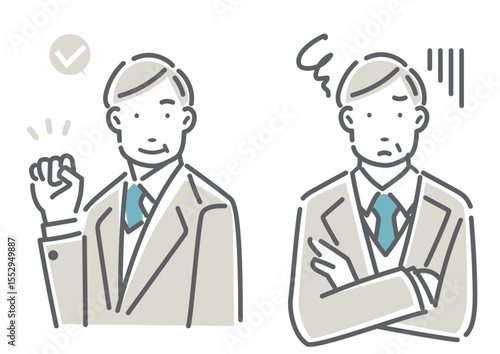困っている40代、50代のビジネスパーソン　シンプルでお洒落な線画イラスト