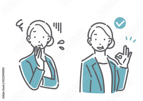 困っている40代、50代のビジネスパーソン　シンプルでお洒落な線画イラスト