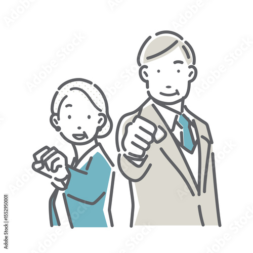 ポジティブに挑戦する40代、50代のビジネスパーソン　シンプルでお洒落な線画イラスト