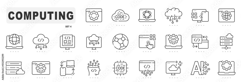 Computing line icons set. Cloud, computer, internet, network, web etc. Editable stroke Computing line icons set. Cloud, computer, internet, network, web etc. Editable stroke