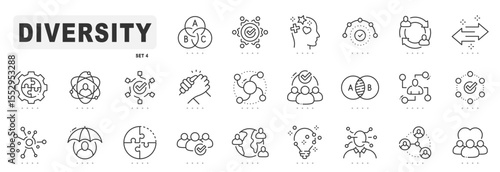 Diversity line icon pictogram set. Variety, equality, acceptance, difference etc. Editable stroke