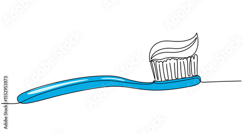 One line doodle illustration of a toothbrush with toothpaste – excellent for dental clinics, hygiene infographics, or health content
