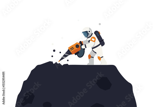 Astronaut drills a lunar rock, revealing a hidden resource. A striking visual of exploration and discovery. Modern, clean design.