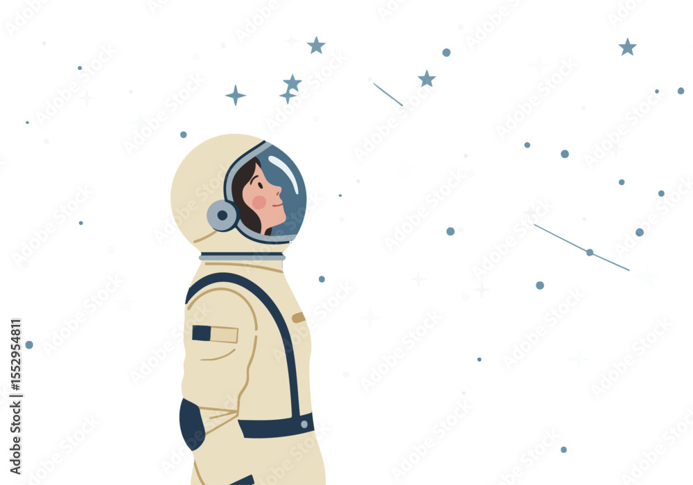 Naklejka premium An astronaut gazes at the stars, a serene and inspiring image. Perfect for space, dreams, and aspiration themes. Clean, modern illustration.
