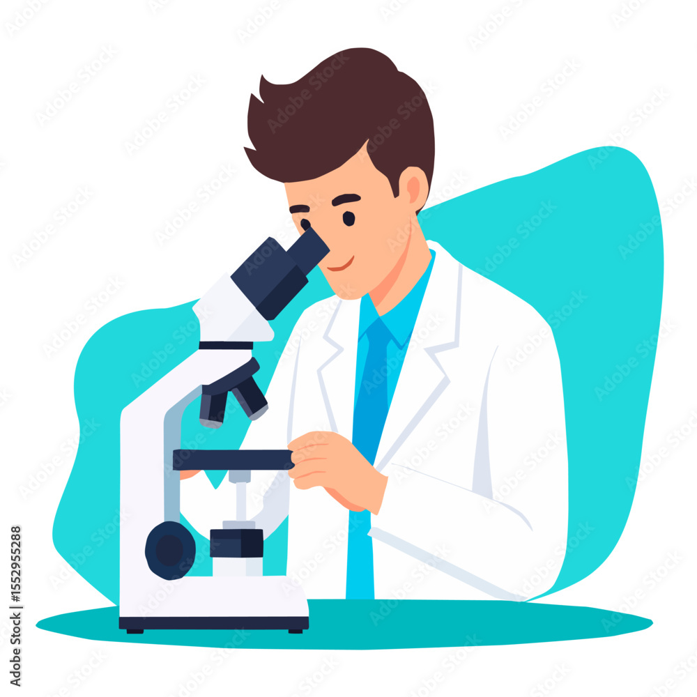 Scientist working with a microscope in the laboratory. Flat style vector illustration with a white background. Scientist working with a microscope in the laboratory. Flat style vector illustration with a white background.